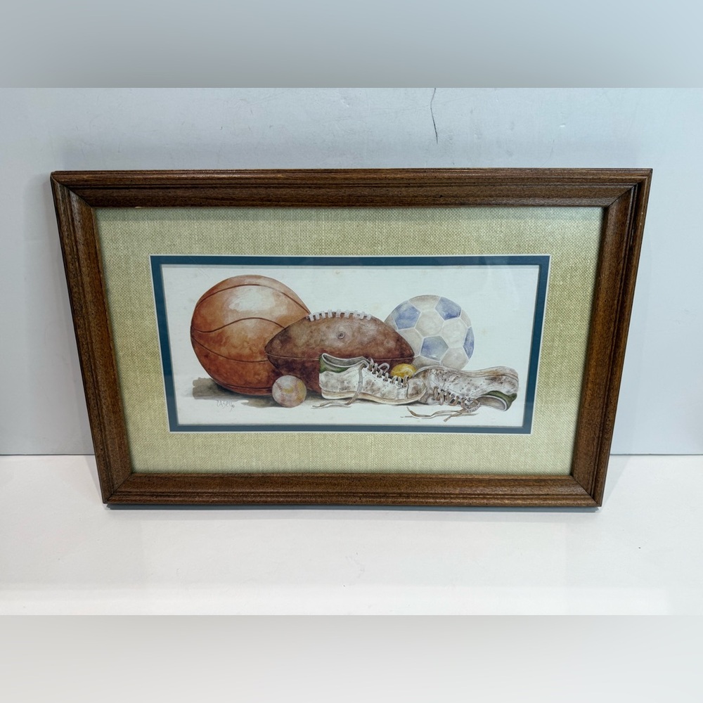 Vintage Sports Still Life Framed Watercolor Art